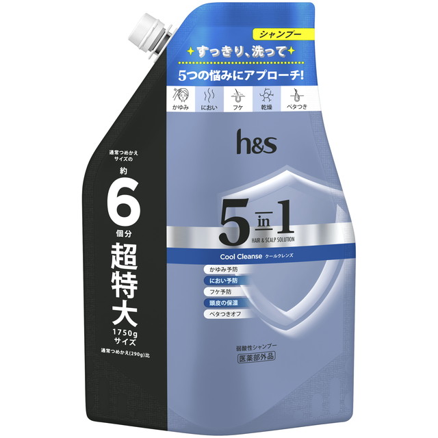 他サイト： P&G h&s エイチアンドエス 5in1 クールクレンズ シャンプー つめかえ 超特大サイズ 1750gの商品画像