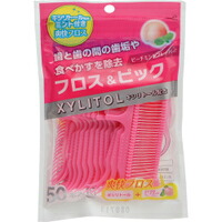 他サイト： キシリトール配合 フロス&ピック ピーチミントフレーバー 50本入 [UFCサプライ]の商品画像
