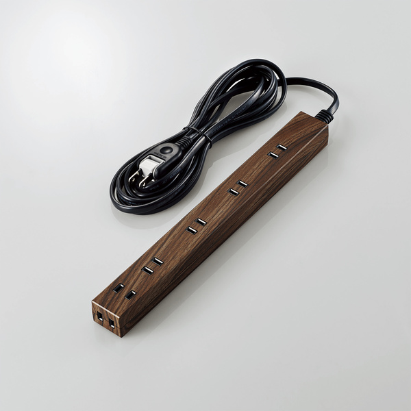 他サイト： エレコム ECT-0203W 木目柄スリムタップ 雷ガード内蔵 ウォルナット(6個口・3m)[ECT0203W] 返品種別Aの商品画像