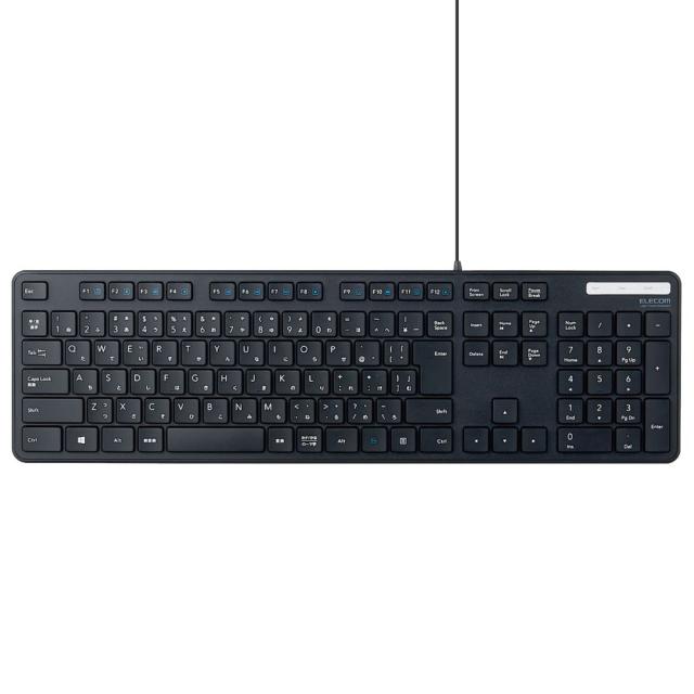 他サイト： エレコム TK-FCM108KBK 有線キーボード 薄型 メンブレン式 抗菌 フルサイズ(ブラック)[TKFCM108KBK] の商品画像