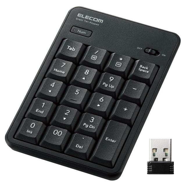 他サイト： エレコム TK-TDM022SKBK ワイヤレステンキー 無線 USB接続 抗菌 静音 メンブレン(ブラック)[TKTDM022の商品画像