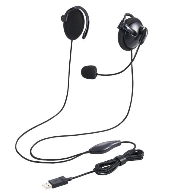 他サイト： エレコム HS-EH02UBK 有線ヘッドセット 耳掛け型 USB 両耳[HSEH02UBK] 返品種別Aの商品画像