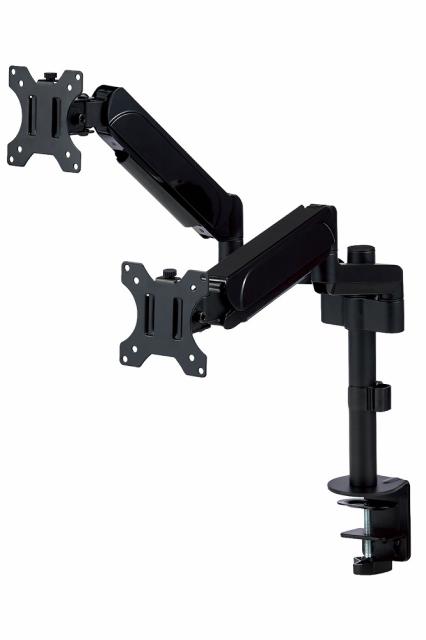 他サイト： エレコム DPA-DS07BK ガススプリング式 モニターアーム(デュアルアーム2画面/支柱) VESA規格対応 17〜32インの商品画像