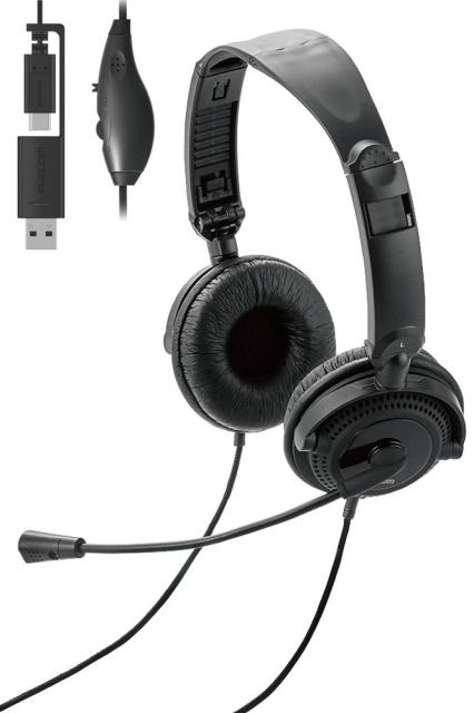 他サイト： エレコム HS-HP10SCBK 指向性マイク モバイルヘッドセット 大型タイプ USB Type-C/USB-A接続(ブラックの商品画像
