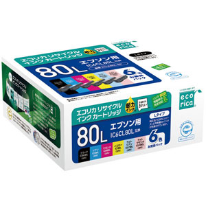 他サイト： エコリカ ECI-E80L-6P エプソン用 IC6CL80L 互換 リサイクルインク(6色パック)[ECIE80L6P] 返品の商品画像