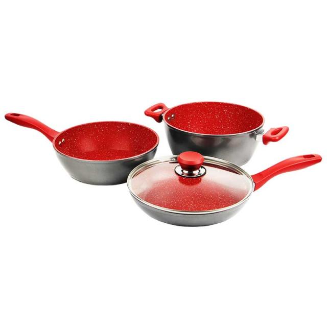 他サイト： ダイレクトテレショップ 【IH対応】フライパン4点セット レッド フレーバーストーン フレ-バ-スト-ングランド4テン返品種別Aの商品画像
