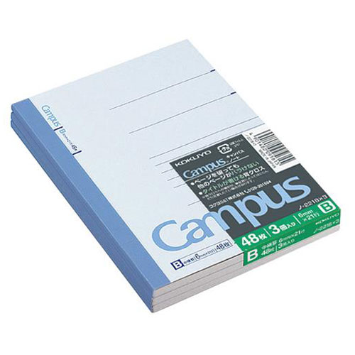 他サイト： コクヨ ノ-221BX3 キャンパスノート B罫 中横罫(罫幅6mm) 48枚×3冊[ノ221BX3] 返品種別Aの商品画像