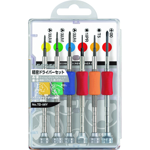 他サイト： ベッセル TD-56Y 精密ドライバーセット 6サイズ入りVESSEL[TD56Yベツセル] 返品種別Bの商品画像