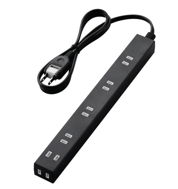 他サイト： エレコム T-NSLK-2610BK ほこり防止シャッター付きスリムタップ(雷ガード内蔵) 2ピン6個口 1m(ブラック)[TNの商品画像