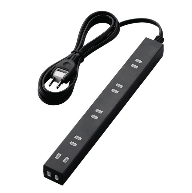 他サイト： エレコム T-NSLK-2620BK ほこり防止シャッター付きスリムタップ(雷ガード内蔵) 2ピン6個口 2m(ブラック)[TNの商品画像