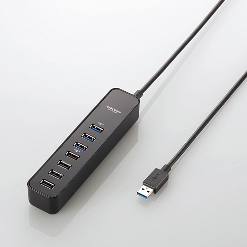 他サイト： エレコム U3H-T706SBK 7ポート USB3.0 / USB2.0ハブ(ブラック)[U3HT706SBK] 返品種別Aの商品画像