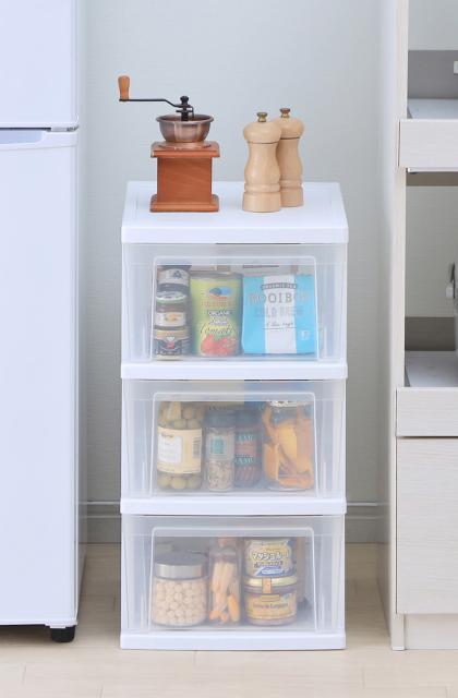 他サイト： アイリスオーヤマ NSS-323ホワイト/クリア スリムチェスト(ホワイト/クリア)IRIS[NSS323ホワイトクリア] 返品の商品画像