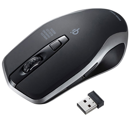 他サイト： サンワサプライ MA-WBL157BK Qi規格準拠 BlueLED 2.4GHzワイヤレス充電マウス 5ボタン(ブラック)SAの商品画像
