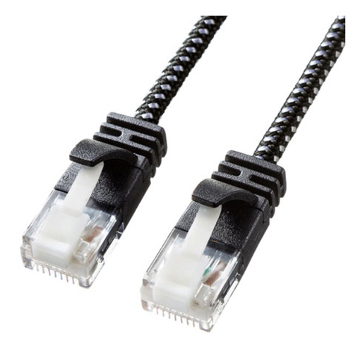 他サイト： サンワサプライ KB-T6AME-02BKW つめ折れ防止 カテゴリ6A 細径 メッシュLANケーブル 2m(ブラック&ホワイトの商品画像