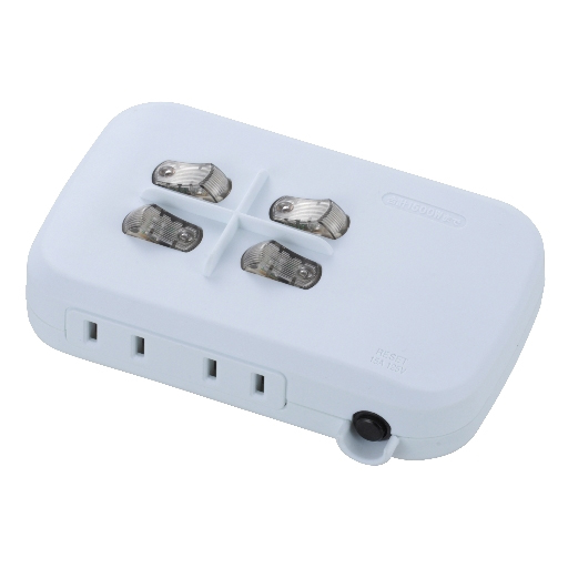 他サイト： オーム HS-A1759W LED個別スイッチ付き 節電タップ(4個口 直付式)OHM[HSA1759W] 返品種別Aの商品画像