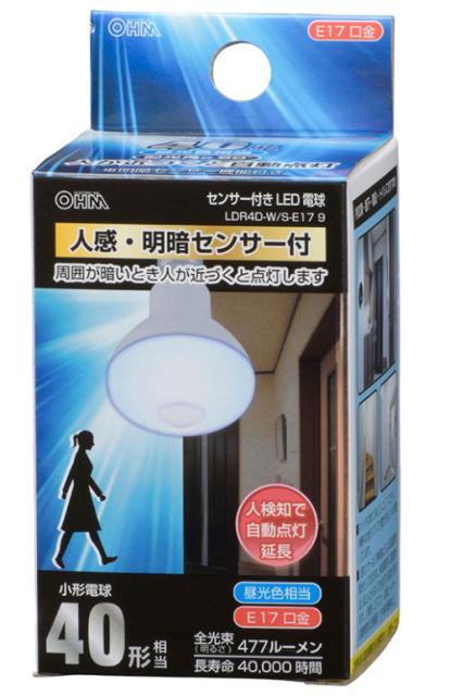 他サイト： オーム LDR4D-W/S-E17 9 LED電球 レフランプ形 477lm(昼光色相当)OHM 06-3414[LDR4DWSの商品画像