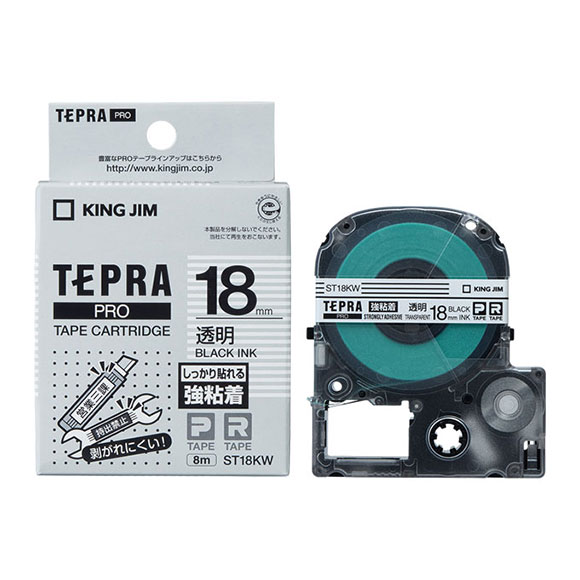 他サイト： キングジム PRO テープカートリッジ 強粘着ラベル (18 幅/透明テープ/黒文字) KING JIM TEPRA(テプラ)Pの商品画像