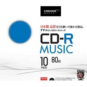 他サイト： HIDISC TYCR80YMP10SC 音楽用CD-R 700MB 10枚パック[TYCR80YMP10SC] 返品種別Aの商品画像
