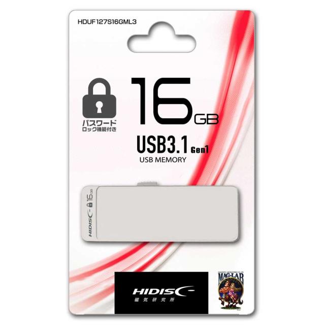 他サイト： HIDISC パスワードロック機能付き USB3.1Gen1 スライド式 USBフラッシュメモリ 16GB(ホワイト)  HDUの商品画像