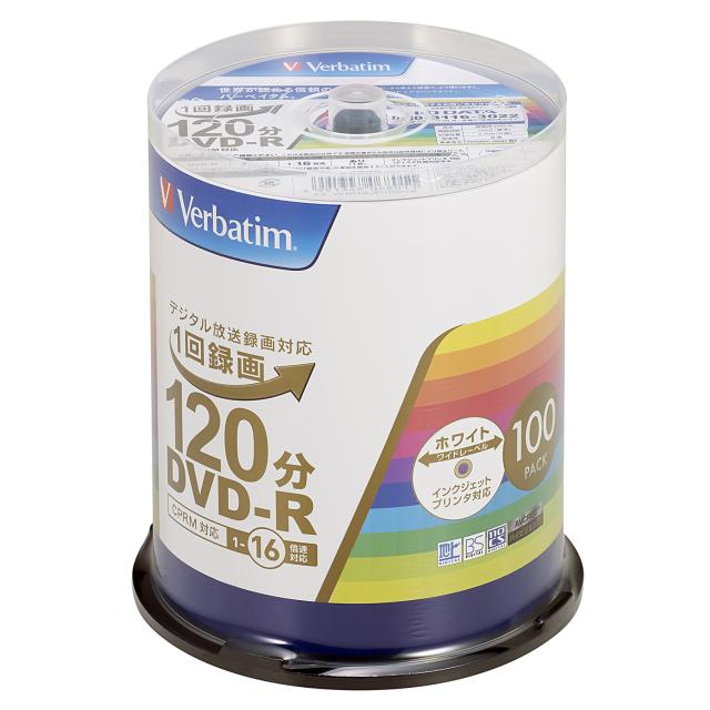 他サイト： バーベイタム VHR12JP100V4 16倍速対応DVD-R 100枚パック 4.7GB ホワイトプリンタブルVerbatimの商品画像