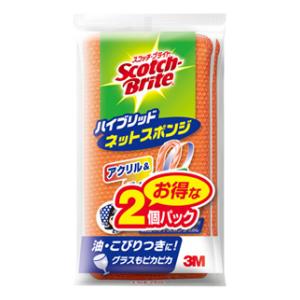 他サイト： 住友スリーエム スコッチ・ブライト ハイブリッド ネットスポンジ HBNT-75E 2PM 2個入り(オレンジ) 返品種別Aの商品画像