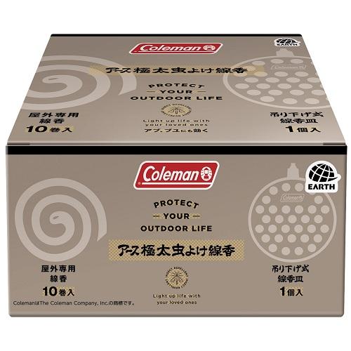 他サイト： アース製薬 アース極太虫よけ線香コールマン 10巻箱入 吊り下げ式線香皿付 返品種別Aの商品画像