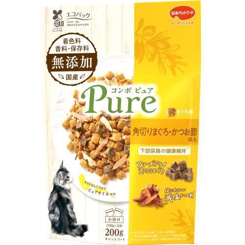 他サイト： 日本ペットフード コンボ ピュア キャット ドライ まぐろ味・角切りまぐろ・かつお節添え 200g 返品種別Bの商品画像