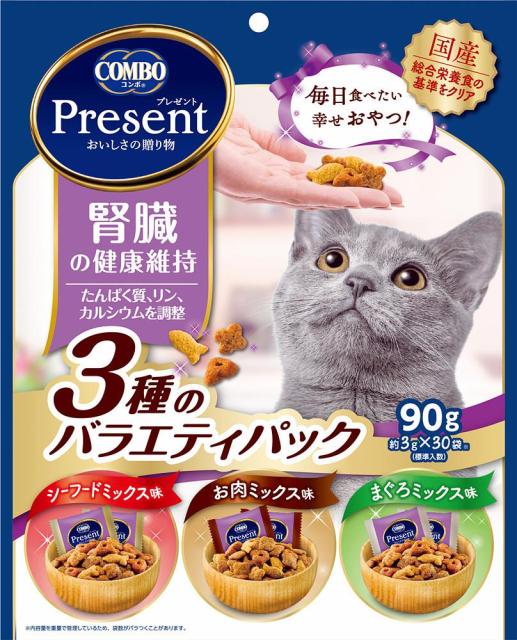 他サイト： 日本ペットフード コンボ プレゼント キャット おやつ 腎臓の健康維持 3種のバラエティパック 90g 返品種別Bの商品画像