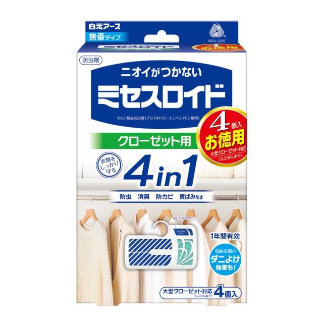 他サイト： 白元アース ミセスロイド クローゼット お得用4個入 1年防虫 返品種別Aの商品画像