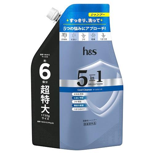 他サイト： P&GJapan h&s エイチアンドエス 5in1 クールクレンズ シャンプー つめかえ超特大サイズ 1750g 返品種別Aの商品画像