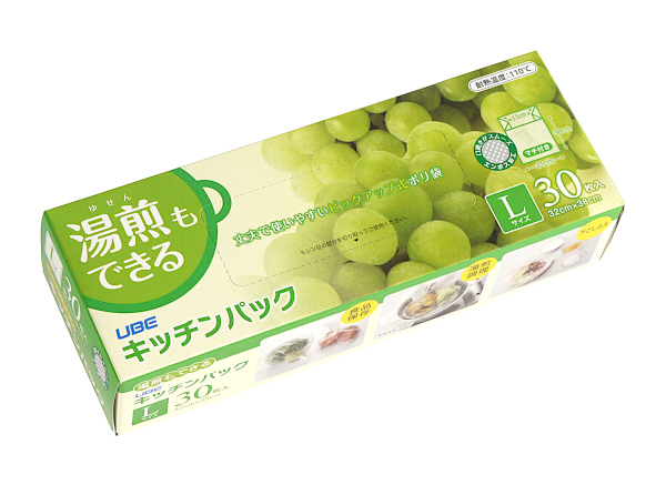 他サイト： ポリ袋 キッチンパック 湯煎もできる マチ付 Lサイズ(32×38cm) 30枚入 (100円ショップ 100円均一 100均一の商品画像