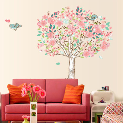ウォールステッカー ピンクの花咲く木 小鳥 メルヘンチックの通販はau Pay マーケット ノイシュタット