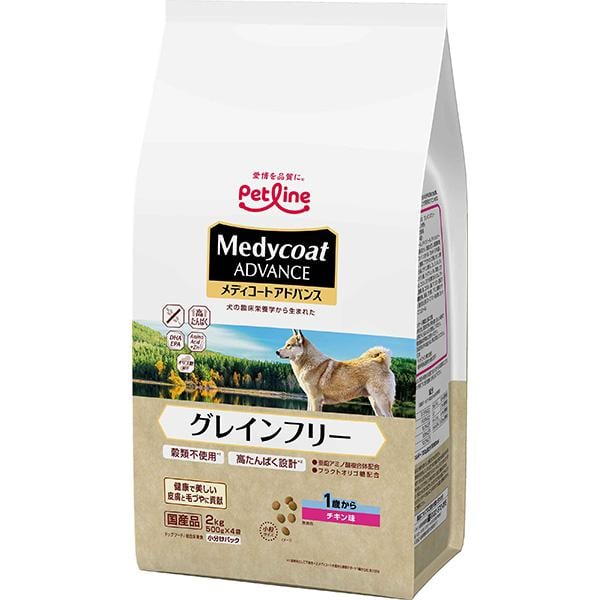 他サイト： 【SALE】メディコート アドバンス グレインフリー 1歳から チキン味 2kg(500g×4袋)の商品画像