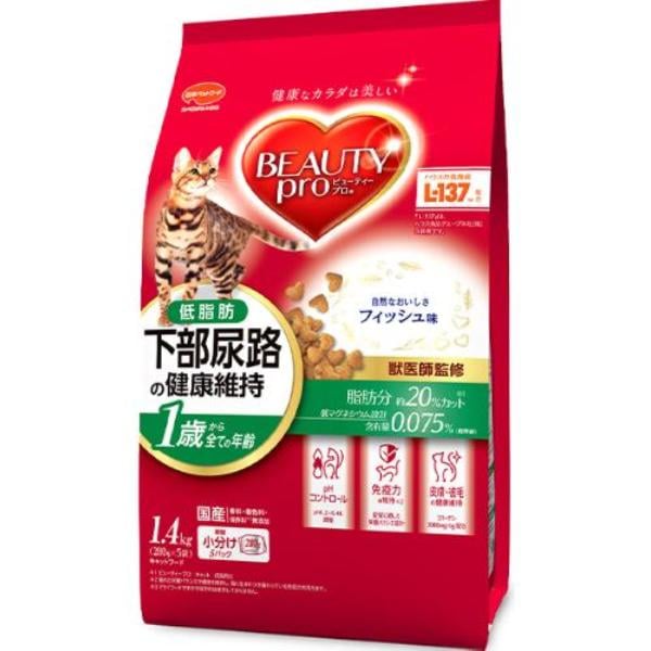 他サイト： ビューティープロ キャット 猫下部尿路の健康維持 低脂肪 1歳から フィッシュ味 1.4kg(280g×5袋)の商品画像