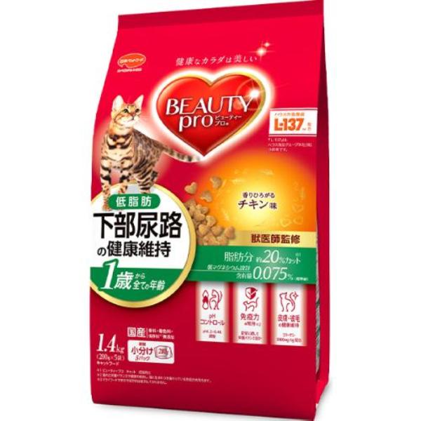 他サイト： ビューティープロ キャット 猫下部尿路の健康維持 低脂肪 1歳から チキン味 1.4kg(280g×5袋)の商品画像