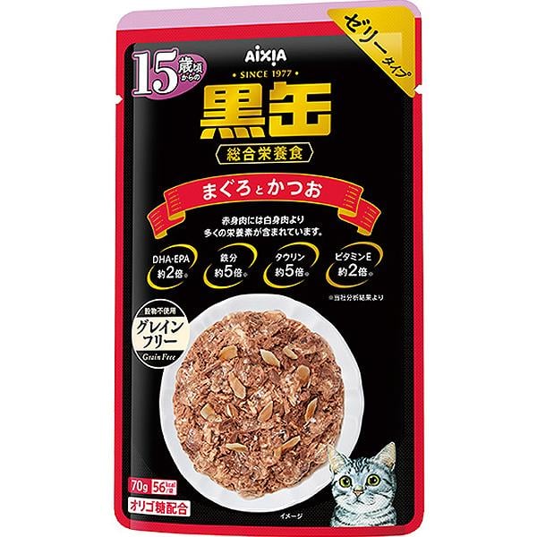 他サイト： 【SALE】黒缶パウチ 15歳頃からのまぐろとかつお 70g×12コの商品画像