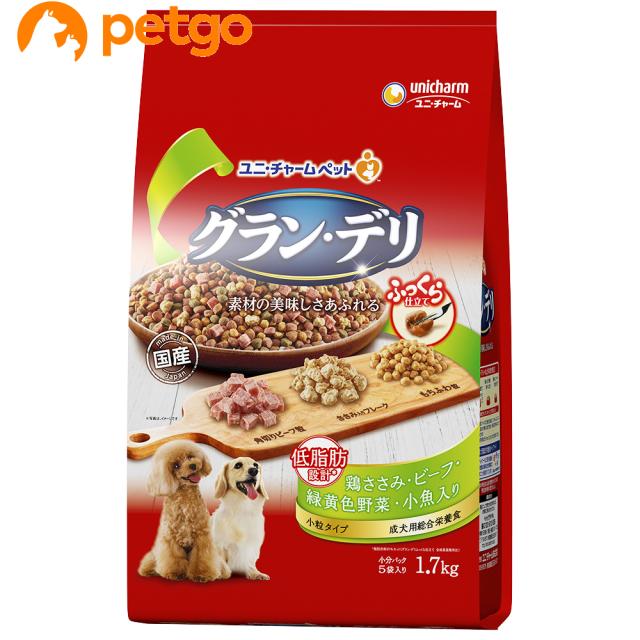 他サイト： グラン・デリ ふっくら仕立て 低脂肪 鶏ささみ・ビーフ・緑黄色野菜・小魚・角切りビーフ粒入り 1.7kgの商品画像