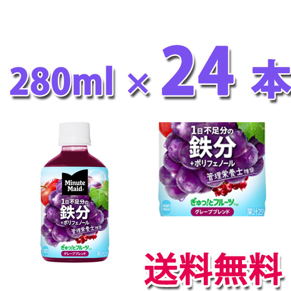他サイト： コカ・コーラ社製品 ミニッツメイド ぎゅっ!とフルーツ グレープブレンド 鉄分 280mlPET 1ケース 24本 送料無料の商品画像