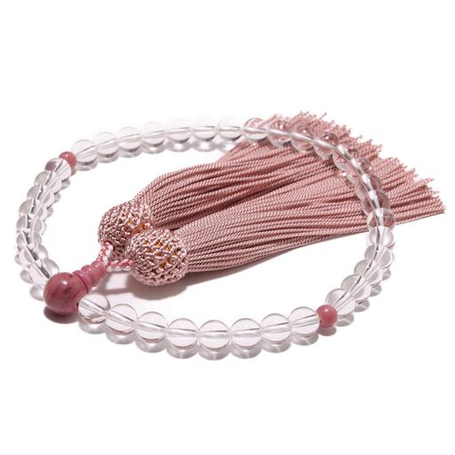 他サイト： 念珠堂 【 日本製 数珠 】 女性用 本水晶 紅簾石 (こうれんせき)入 【 数珠袋 付き】手作り 念珠 すべての宗派でお使い頂の商品画像