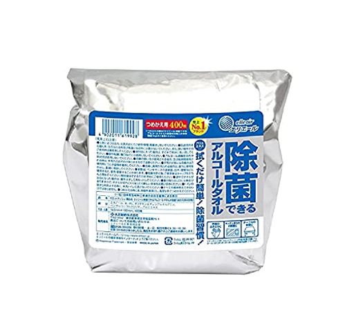 他サイト： エリエール ウェットティッシュ 除菌 アルコールタイプ 大容量 つめかえ用 400枚 除菌できるアルコールタオルの商品画像