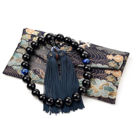 他サイト： 数珠 男性用 オニキス 12MM 天珠 数珠入れ 付 京都 西陣織 金襴 数珠袋 虎目石 赤虎目石 青虎目石 22玉 すべての宗の商品画像