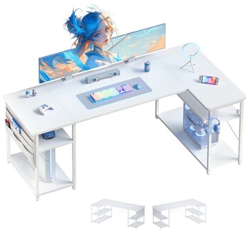 他サイト： YETOM L字デスク ゲーミングデスク デスク 幅150CM PCデスク コーナーデスク 棚板高さ調節可能 収納袋付き L字型の商品画像