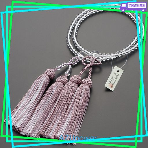 他サイト： 仏壇屋 滝田商店 数珠 浄土真宗 本式数珠 【女性用】本水晶 8寸 正絹頭付房(2色房)(灰桜色/白色)◆京念珠・本連数珠・二輪の商品画像