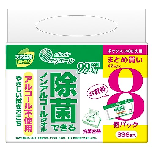他サイト： エリエール 除菌できる 備蓄 ノンアルコールタオル ボックスつめかえ用 336枚42枚×8パック ウェット まとめ買いの商品画像