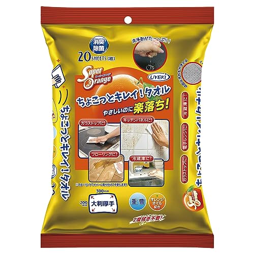 他サイト： スーパーオレンジ ちょこっとキレイタオル キッチン掃除用 シート 重曹 オレンジオイル配合 20枚 ガンコな汚れ 鏡のウロコ落との商品画像