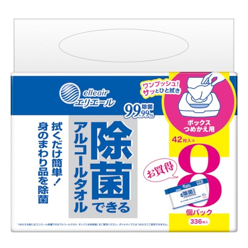 他サイト： エリエール 除菌できる アルコールタオル ボックスつめかえ用 42枚×8P 備蓄の商品画像