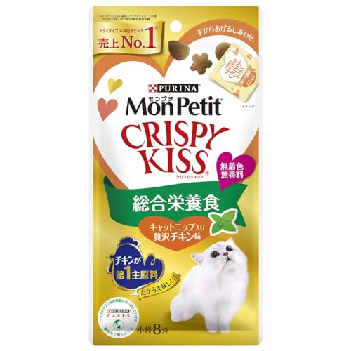 他サイト： モンプチ クリスピーキッス 猫用おやつ 総合栄養食 キャットニップ入り贅沢チキン味 24g(3g×8袋)×5個セットの商品画像