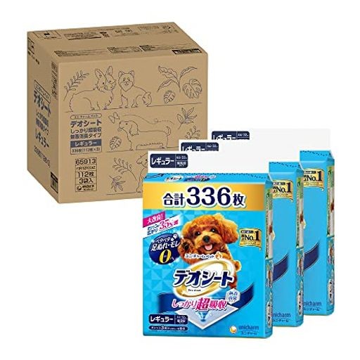 他サイト： デオシート 犬用 シート しっかり超吸収 無香消臭 レギュラー 336枚(112枚×3袋)おしっこ ペット用品 ユニチャームの商品画像