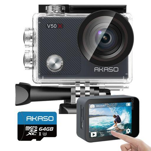 他サイト： AKASO アクションカメラ V50X,4K30FPS 20MP 64GB MICROSDメモリーカード付き 新版6軸手ぶれ補正の商品画像