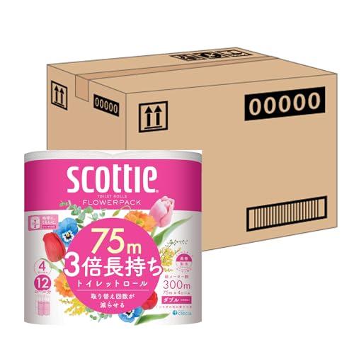 他サイト： スコッティ ケース販売 フラワーパック 3倍長持ち トイレットホワイト 4ロール 75mダブル ×12パック入りの商品画像